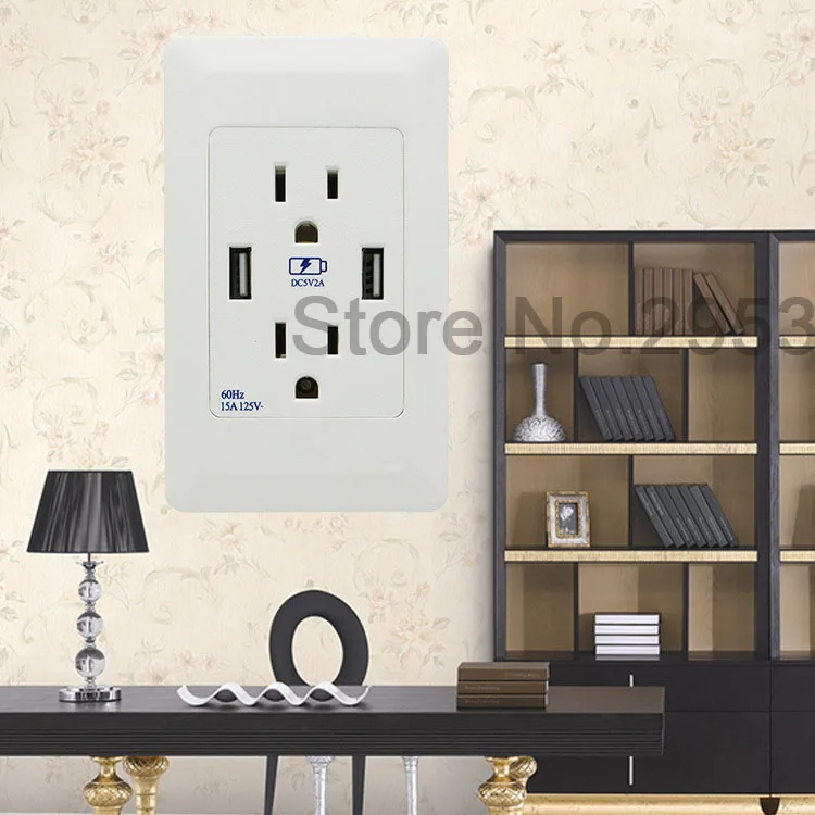 DC 5 В 2A США Plug Стандартный 2 USB гнездо белый USB разъем панели dropproof взрывозащищенные герметичные smart зарядки дома гнездо