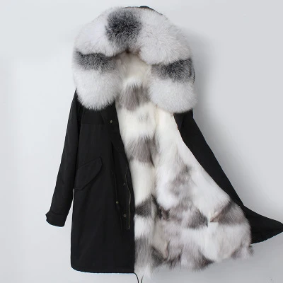 OFTBUY, длинная парка цвета хаки, зимняя куртка для женщин, натуральный мех, пальто серебристого цвета, Лисий мех, с капюшоном, с подкладкой, градиентная верхняя одежда, высокое качество - Цвет: 1