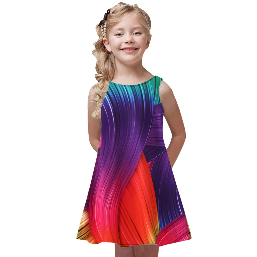 Toddler Kid Girls Summer Princess Dress Children Print Party Sleeveless Dresses 