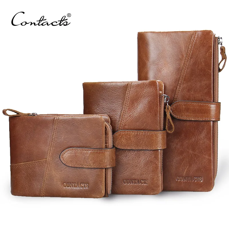 CONTACT'S Retro luxury Genuine Leather Women Men Wallets High Quality Brand Design Zipper Wallet Womens Purses For Card Holder