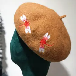 Шерсть Винтаж теплые зимние Для женщин берет французский художник шляпа Кепки для милых девочек подарок ручной работы Шапки
