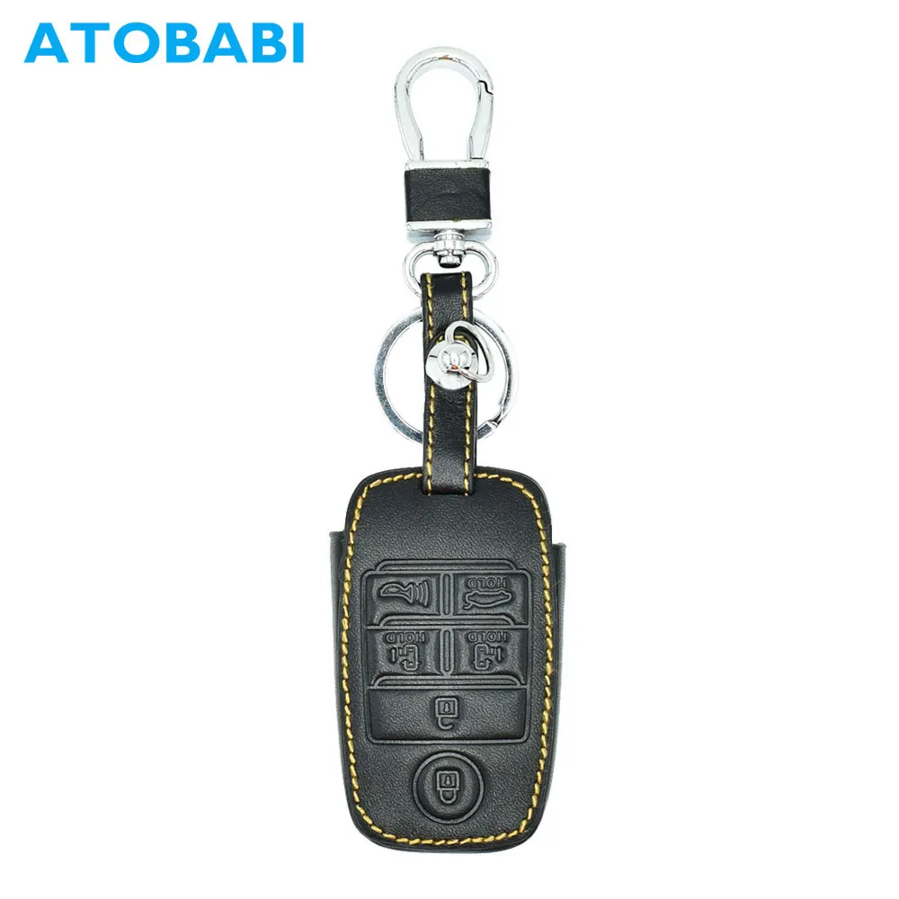 

ATOBABI Genuine Leather Car Key Case Keychain Remote Fob Holder Protector For Kia Sedona 6 Buttons Smart Keys Cover Car Styling
