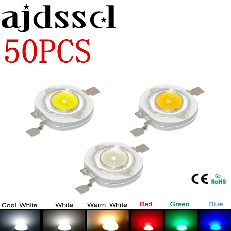 50Pcs/lot Real CREE 1W 3W High Power LED Lamp Beads 2.2V-3.6V SMD Chip LED Diodes Bulb White / Warm White / Red / Green / Blue