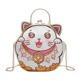 

Lucky Cat Fashion Women Tote Bag PU Leather Women's Designer Handbag Cartoon Printing Chain Shoulder bags
