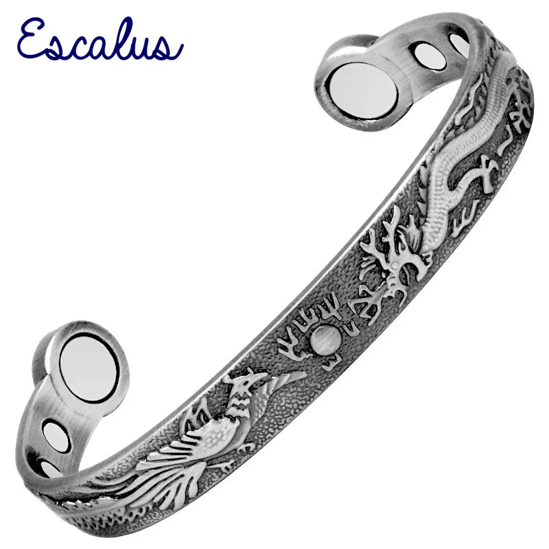 Escalus 100% винтажный чистый магнитный медный античный серебряный широкий браслет