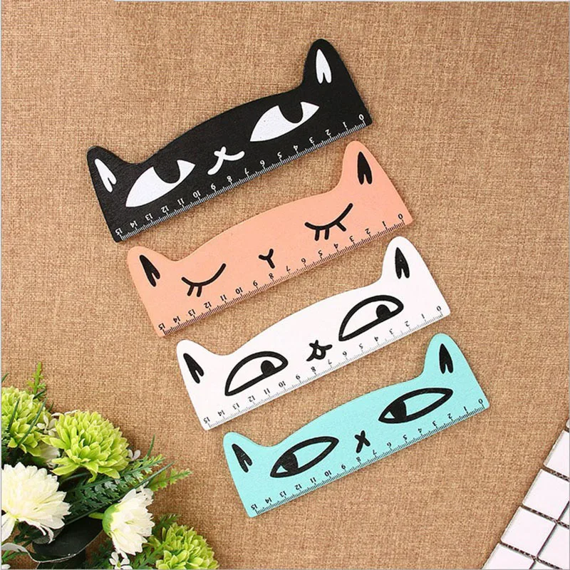 

15cm Candy Color Cute Cat Wooden Measuring Straight Ruler Tool Gift Student School Office Stationery Wholesale