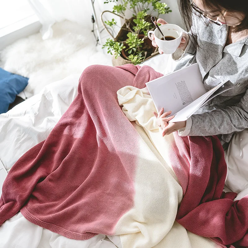 

New knitted blanket Cotton mixed color gradient knitted blanket home Leisure Spring and autumn nap blanket