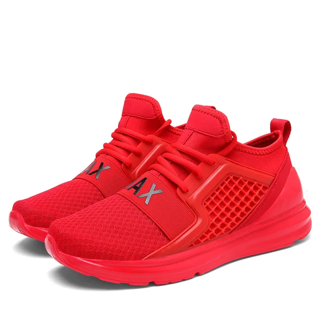 all red athletic shoes