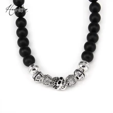Thomas de cuentas de obsidiana, cráneo cadena de cuentas de collar de la cinta, rebelde de Corazón Del Estilo de joyería Fina de regalos para los hombres TS-N983