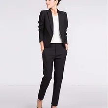 Куртка+ брюки женский деловой костюм черный блейзер с длинными рукавами комплект Женский офисная форма женские деловые Брюки 2 шт. комплекты W137