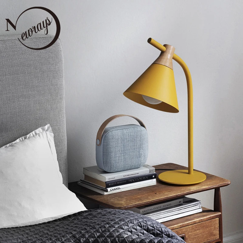  Nordic simple iron wood table lamp modern countryside desk lamp LED E27 with 4 colors for study bed - 32870582258