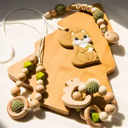 DIY Детский Прорезыватель игрушка белка кормящих ожерелье Силикон Браслет шестигранные бусины зубное кольцо деревянные погремушки Сеть