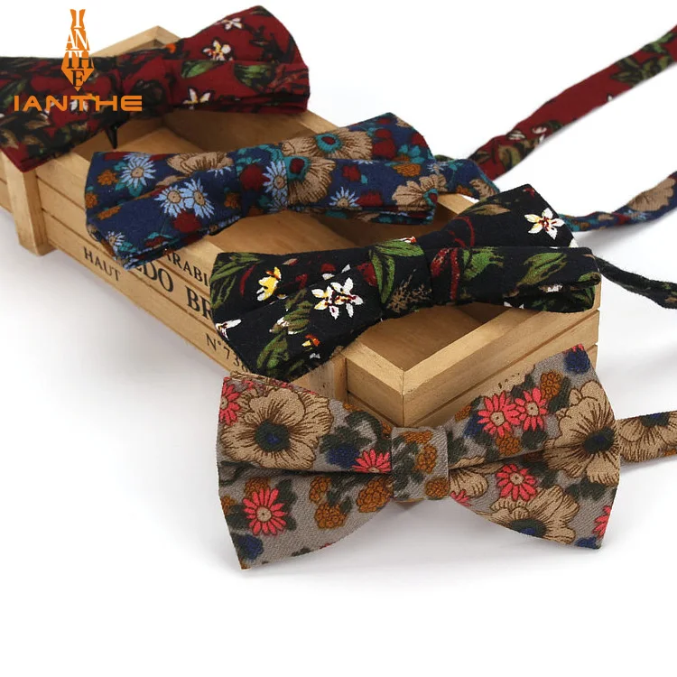 

2018 Brand New Men's Vintage Flower Printed Neck Ties For Man Classic Wedding Groom Cotton Gravatas Corbata Bowtie Butterfly