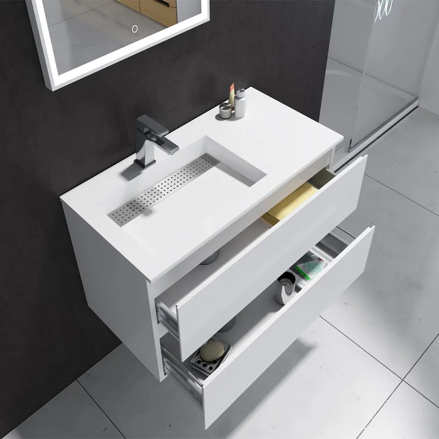 

900mm Modern Up-market Design Units Wall Mounted Cabinet Soft closing technique Solid Surface Stone Basin Vanity 2914