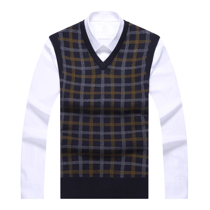 2019 New Fashion Brand Sweater Men Pullover Slim Fit Jumpers Knitwear Sleeveless plaid Winter Korean Style Casual Men Clothes