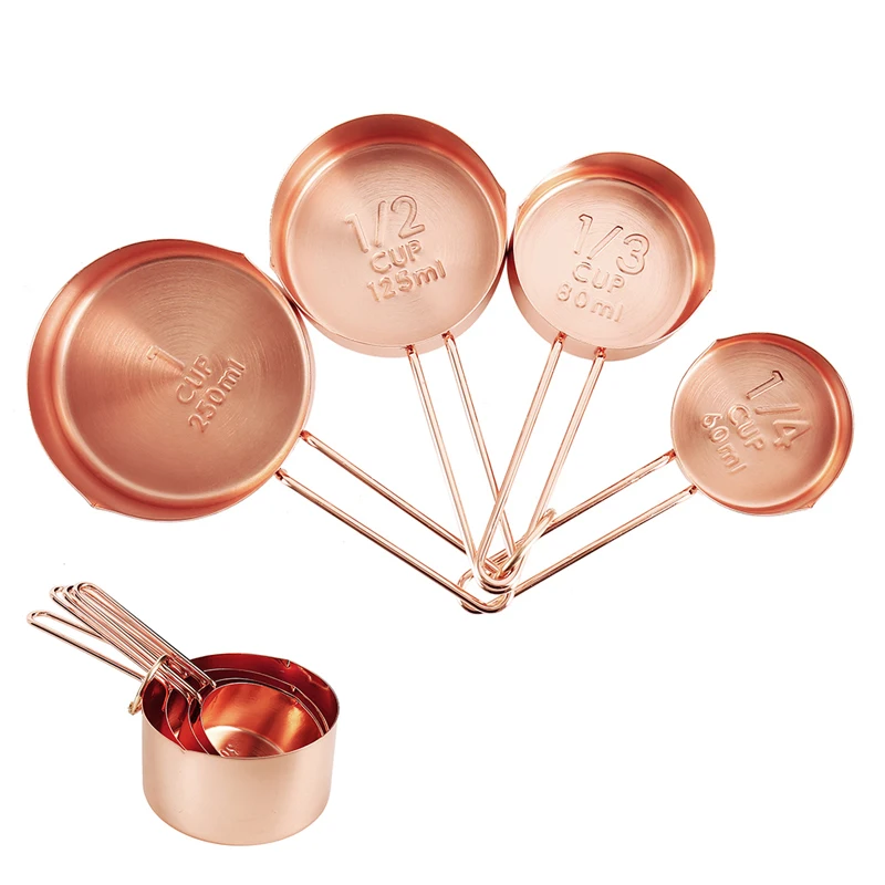 Kitchen Scale 4Pcs Stainless Steel Measuring Cup Set Gold Measuring Cups Coffee Scoop Spoon Measuring Spoon Baking Cooking Tools (2)