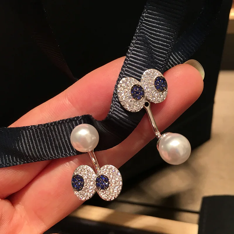

Queen Lotus 2019 High Quality New Eye Pearl Earrings Women Drop Earrings AAA Zircon Jewelry Fashion Jewelry For Gift