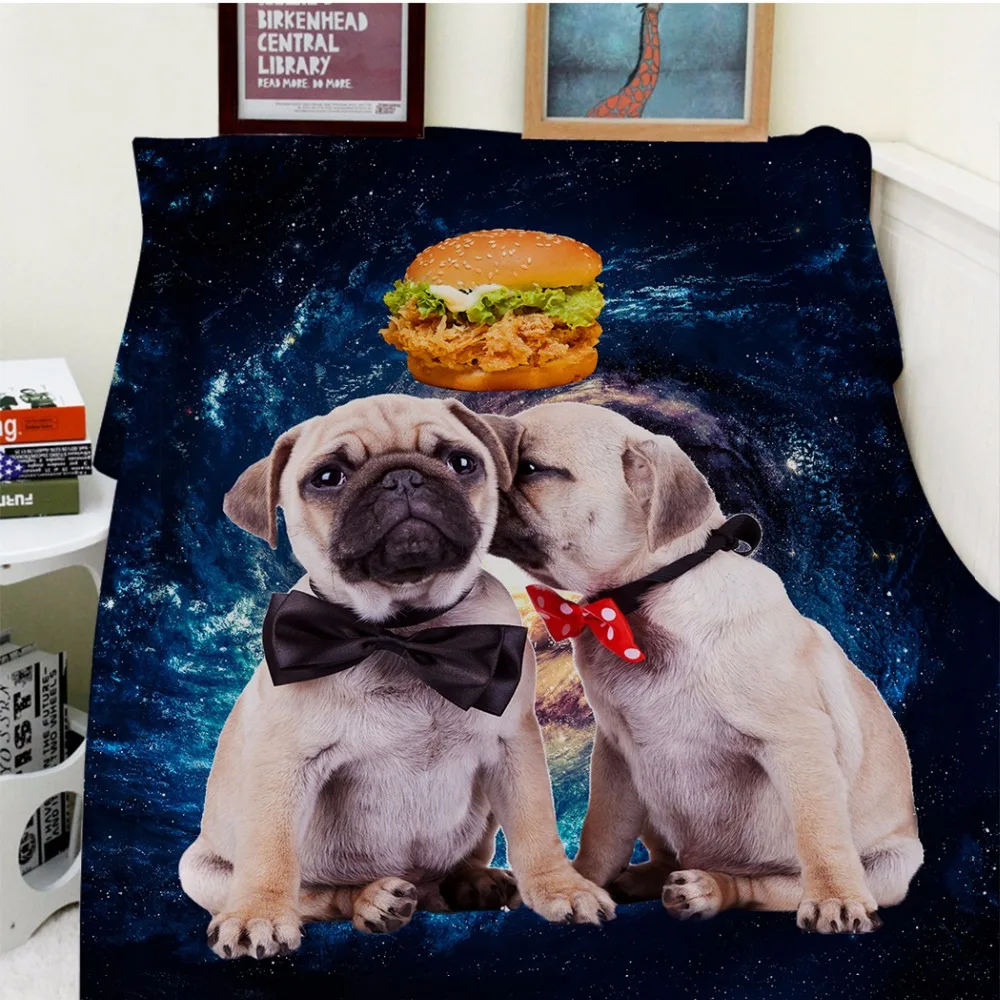 

Blanket Warmth Soft Plush Easy Care Machine Wash Funny Cute Dog Coloful Galaxy nebula Pugs hamburger Whispering beach towel