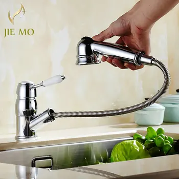 

Wholesale And Retail PULL OUT Bathroom CHROME Brass Faucet Single Handle Vanity Vessel Sink Mixer Tap 2 water out type JM455