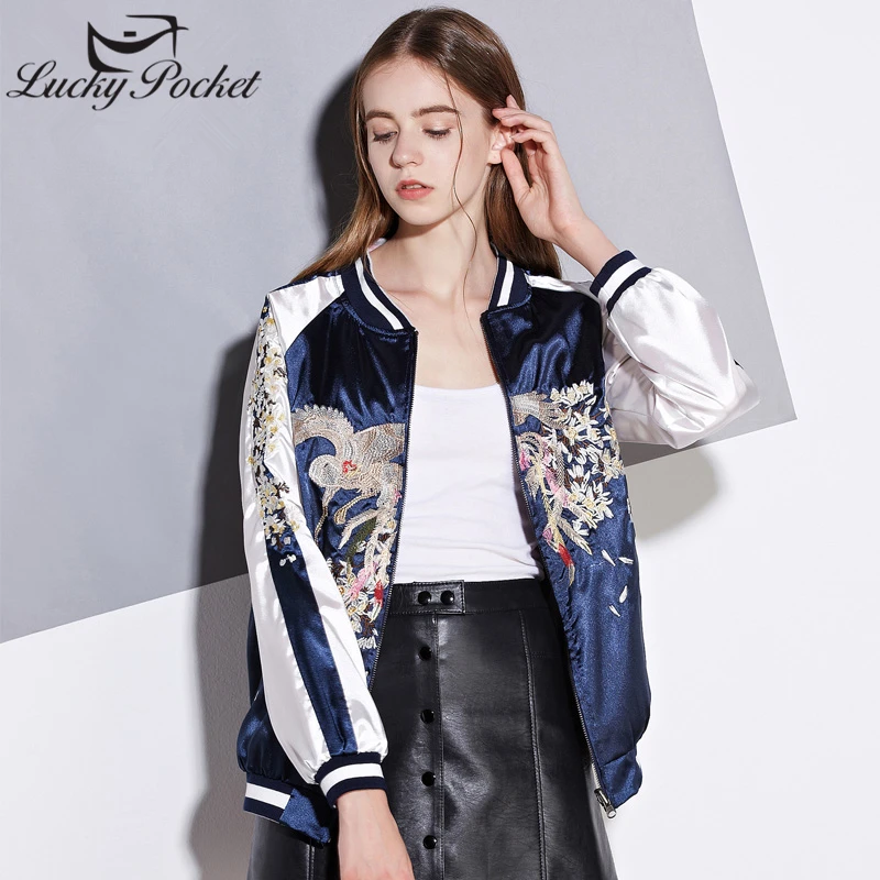 

Spring Women Long Sleeve Fashion Jacket Auturm Loose Baseball Uniform Female Crane Embroidery Harajuku Street Style Coat Y658
