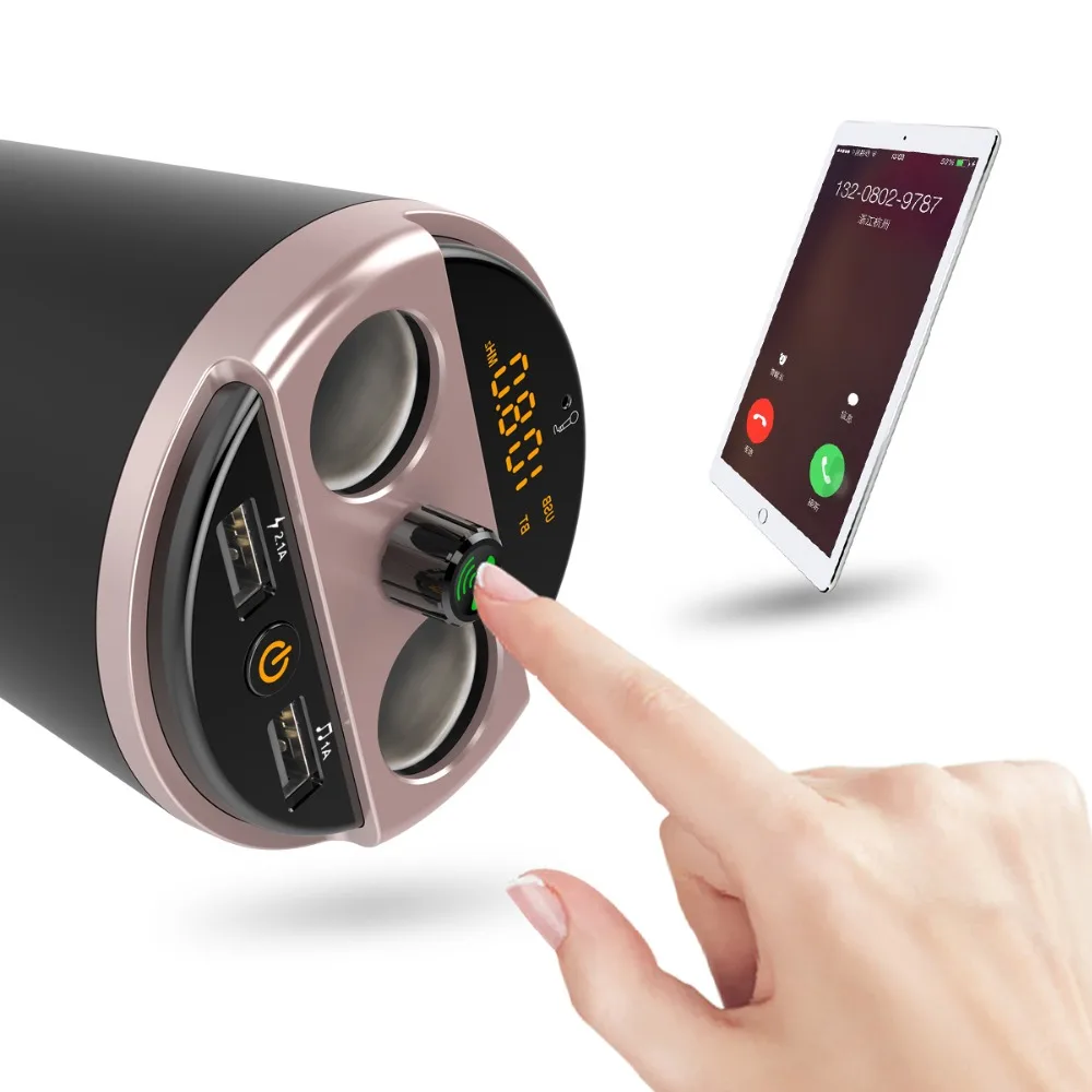 Siparnuo Bluetooth fm transmitter USB Car Charger Voltage Current DisplayCar Cup Holder Car Cigarette Lighter Socket Adapter