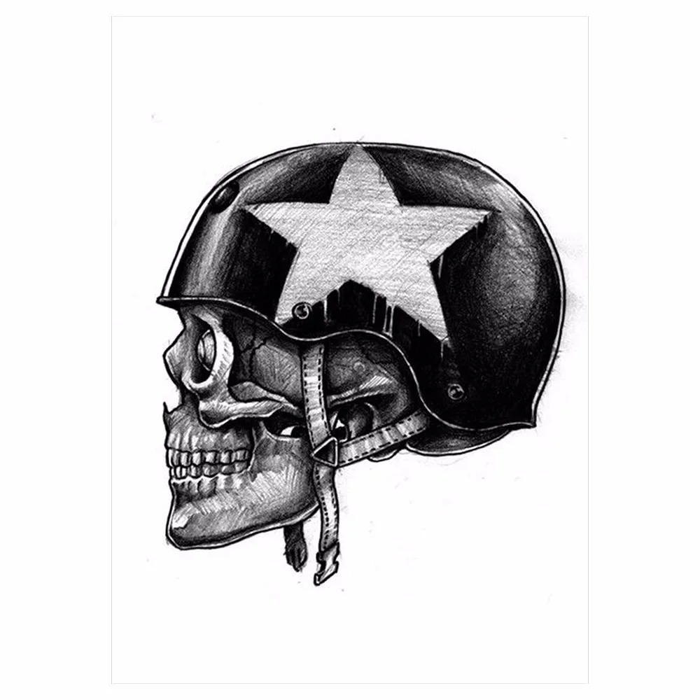 1 Piece Temporary Body Art Waterproof Tattoo Soldier Bone Skull Helmet Patt...