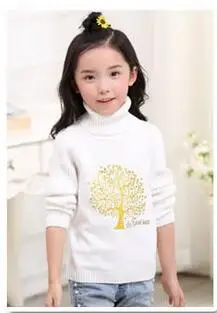 Осенняя детская одежда, Свитера для девочек, Хлопковые вязаные пуловеры с высоким воротником для маленьких девочек, Свитера для девочек, Детский свитер - Цвет: turtleneck white