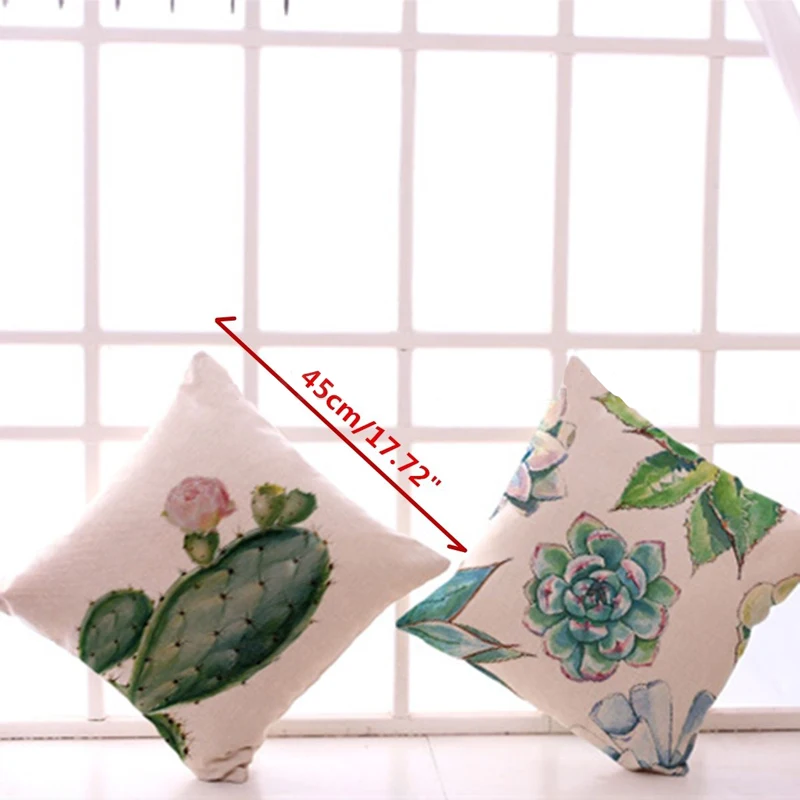 Linen Cototn Cactus Plants Cushion Cover Green Leaves Pillow Case Seat Sofa Home Decorative Pillow Cover Textiles Pillowcase