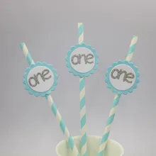 24 компл./лот) детская синяя первая вечеринка для мальчика день рождение соломы Топпер кухонные аксессуары Изготовление на заказ