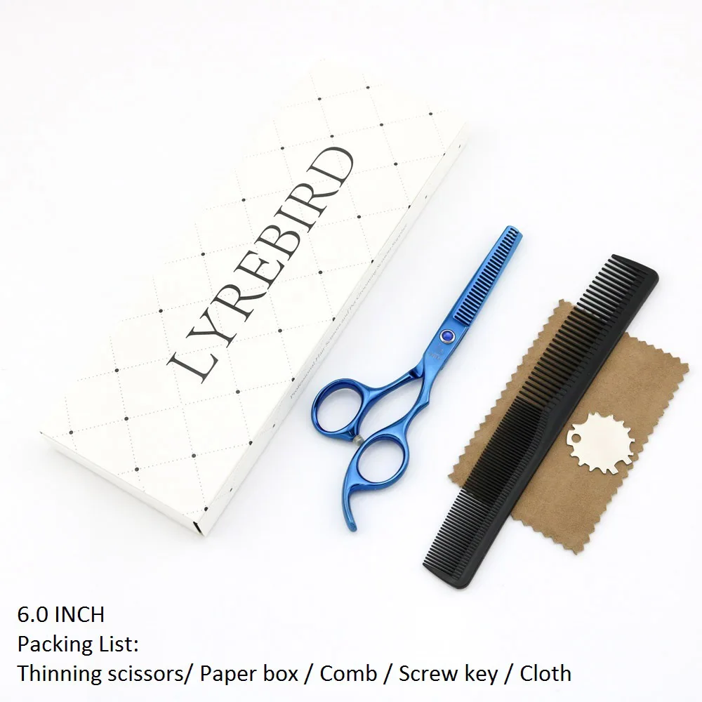 Blue Thin box 6 Японские Ножницы для волос, парикмахерские ножницы, 6 дюймов, радужные, золотистые, черные или синие, Подарочная коробка, дополнительно Lyrebird, новинка - Цвет: Blue Thin box 6