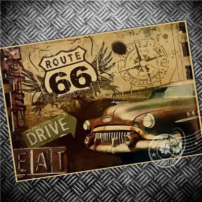 Ретро-плакат из крафт-бумаги ROUTE 66 CAR USA Movie poster винтажная краска для гостиной настенная художественная Наклейка Декор настенная бумага 42X30 см - Цвет: Черный