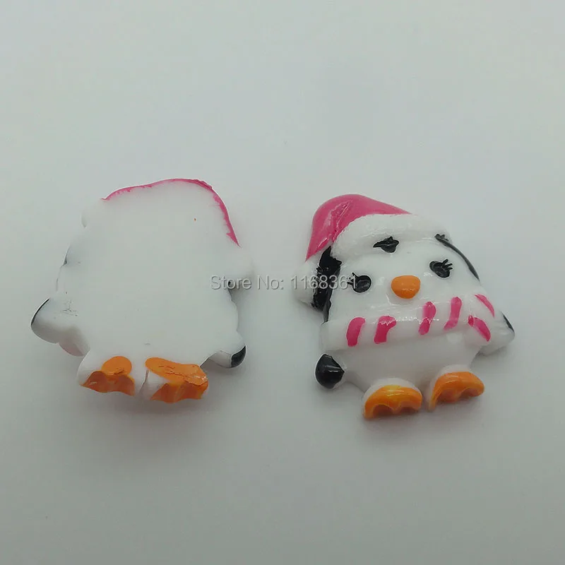 1pcs/lot resin flat back penguin with pink hat 32mm Cabochons Scrapbooking Hair Bow Center DIY Christmas decration C101-6