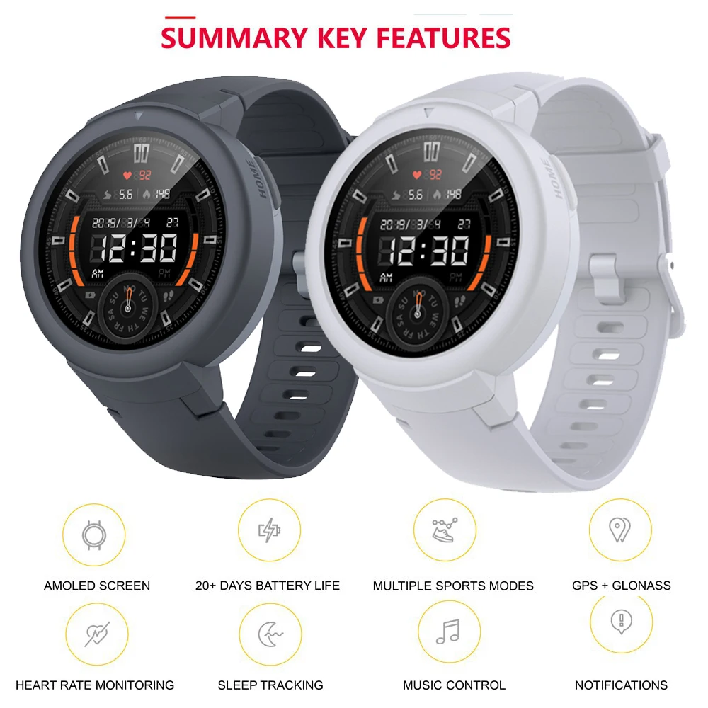 Умные часы AMAZFIT Verge Lite, 20 дней работы от батареи, 1,3 дюймов, AMOLED экран, встроенный gps монитор сердечного ритма