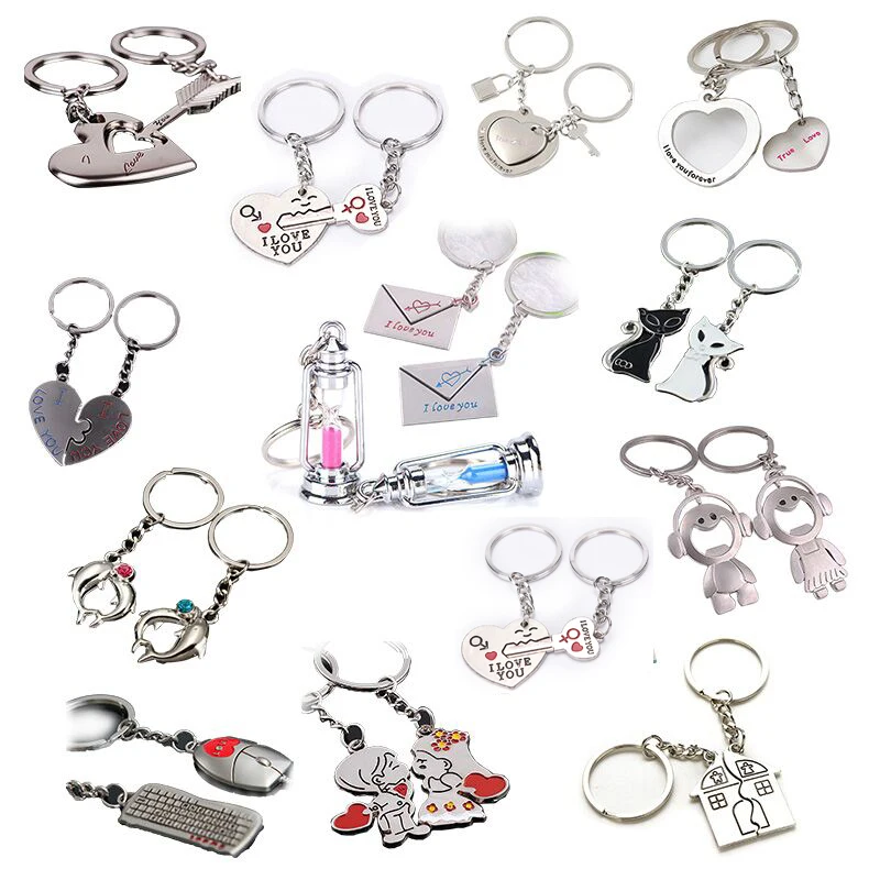 1 Pair Couple Heart shaped Keychain Keyring Keyfob Ring Valentine's Day Romantic Gift|Брелоки| |