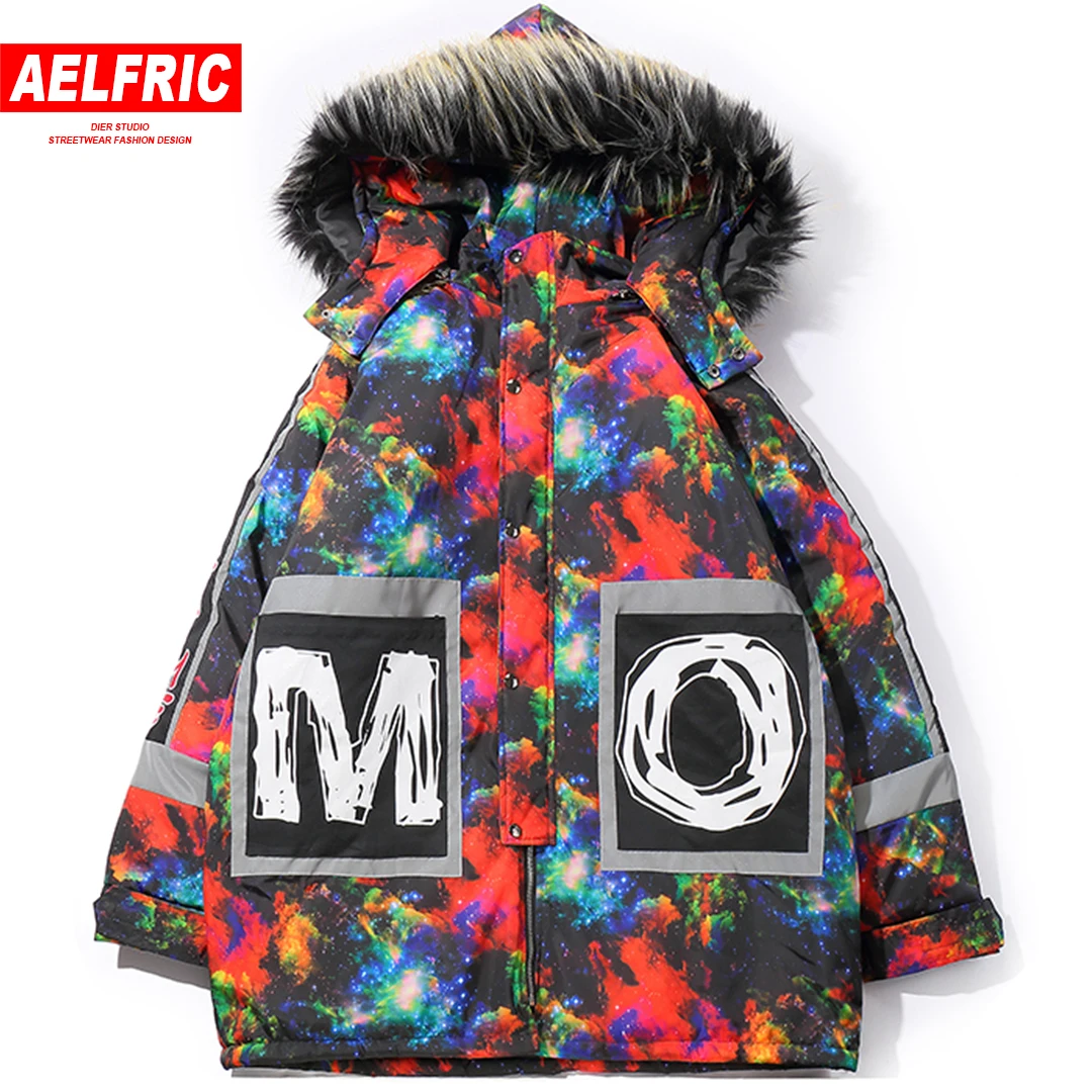 

AELFRIC Colourful Parkas Men with Fur Hooded Jackets Overcoat Designer Hip Hop Winter Warm Jacket Fashion Casual Streetwear AP50