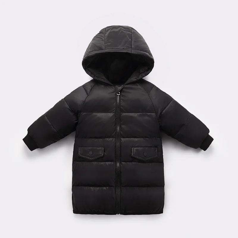 Girl Boy Winter Coats Children Clothing Warm Long Snowsuit Overalls Hooded Outwear Baby Clothes Kids Warm Outerwear Christmas - Цвет: black