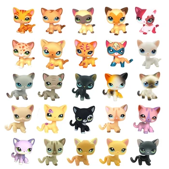 

Rare pet shop cute toys standing short hair cat pink #2291 grey white #5 old original animal kitten toys collection for children