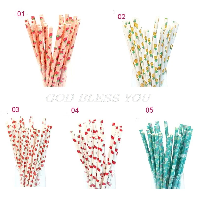 

25PCS Colorful Strawberry Pineapple Watermelon Drink Paper Straws for Kids Birthday Wedding Supplies Party Drinking Straws
