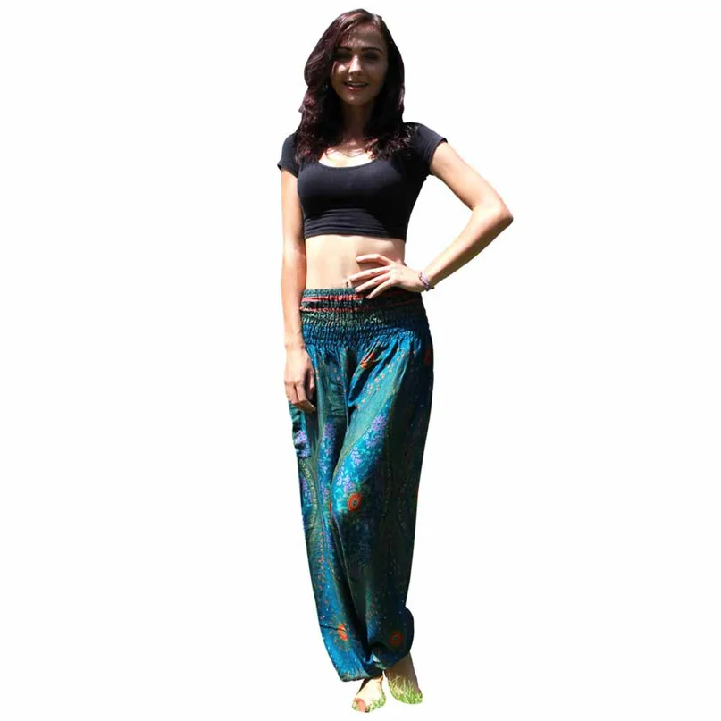 Winter Women Print Yoga Pants Loose Sports Gym Thai Harem Trousers Boho Festival Hippy Smock Elastic Waist #3j05#F (9)