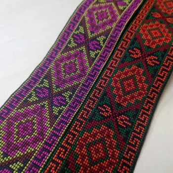 

5cm 50mm 2 Pink Green Mosaic Rhombus Fine Grid Stitch Laciness Costume Curtain National Jacquard Ribbon Woven Embroidery Webbing