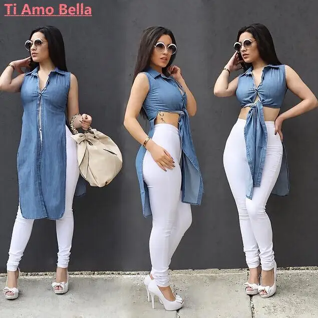 Women Summer Denim Tops Plus Size Women 