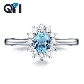 

QYI Natural Sky Blue Topaz Rings For Women 1.25 ct Oval Cut 925 Sterling Silver Gemstone Halo Ring Fine Jewelry