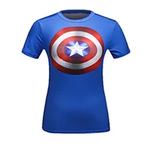 Women Offset Printing Cartoon Avengers Super Hero Captain America T Shirt Ladies Funny Graphic 3d T Shirt Yoga Top Blue