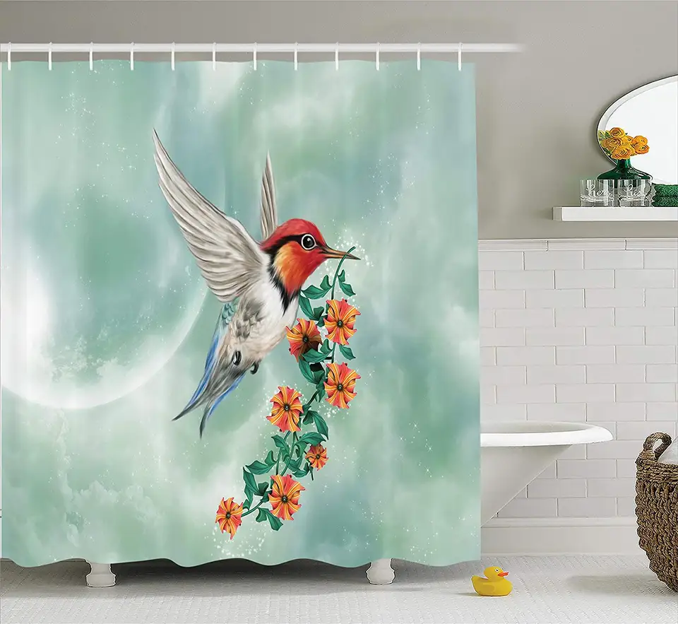 Hummingbirds Decorations Shower Curtain A Hummingbird Is Flying Hummingbirds Decorations Shower Curtain