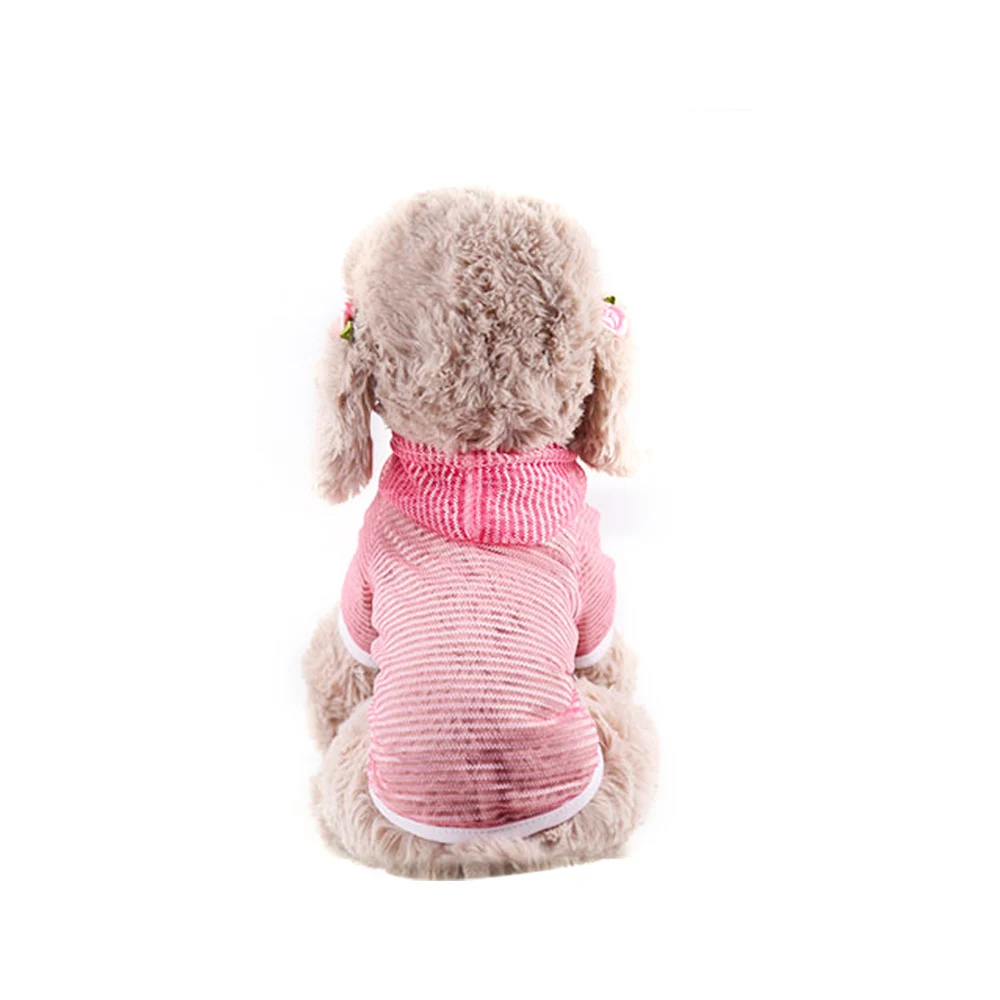 Pet рубашка жилет для собаки летняя хлопковая одежда для собак с рисунком из мультфильма Солнцезащитная Милая футболка с капюшоном для щенка кота собаки - Цвет: Pink Stripe