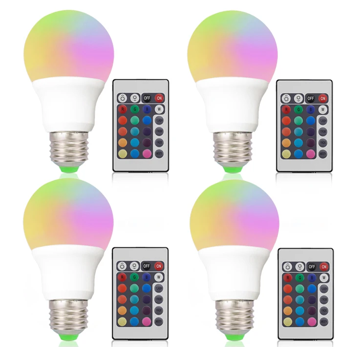 

4 Pack 3W 5W 10W AC85-265V E27 RGB LED Light Bulb High Power Lampada LED Lights Holiday Magic Decorated +IR Remote Controller