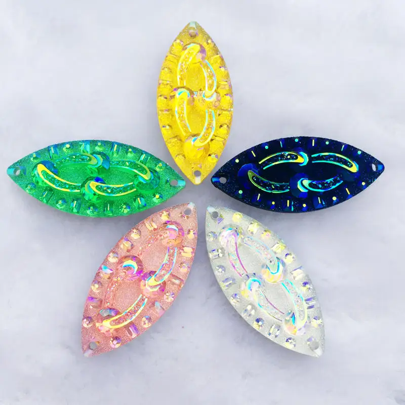 

DIY 10PCS 18*40mm AB Horse Eye Resin Rhinestone Flatback Gems Strass Crystal Stones For Dress Crafts Decorations -E92