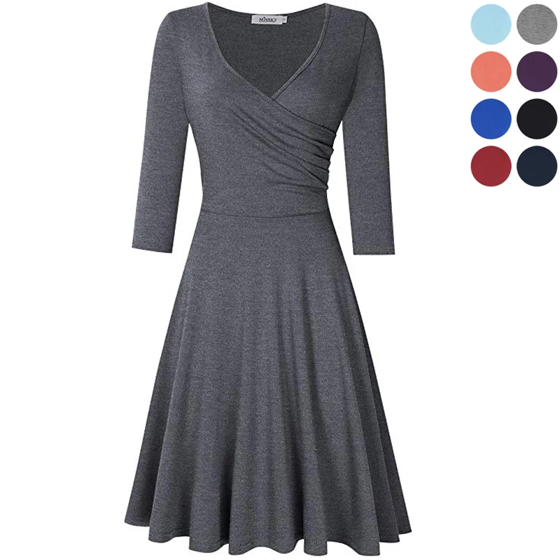 

Women Cotton Dress casual summer solid A-Line sundress v neck half sleeves large size ruffle dress holiday party office dresses