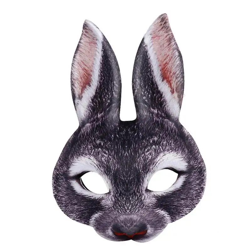 EVA маска кролика на половину лица для взрослых на Хэллоуин, маски в виде головы животных, вечерние маска для косплея, пасхальные карнавальные маскарадные аксессуары - Цвет: black