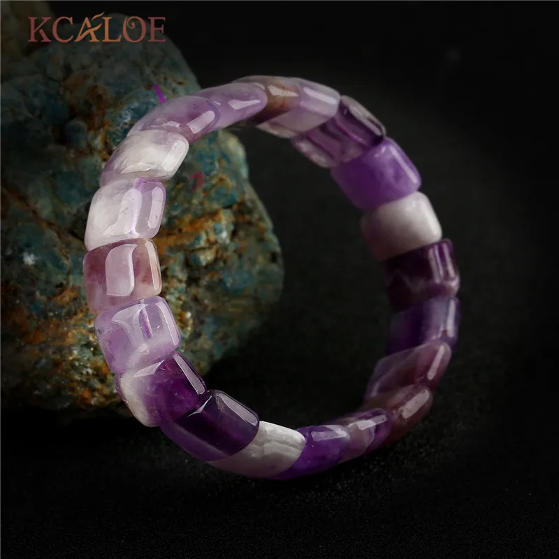 KCALOE Brand Trendy Pink Quartz Yoga Charms Bracelets & Bangles Square Natural Stone Stretch Chakra Beaded Bracelet For Women